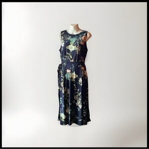 Anne Klein Size 10 sleeveless navy with floral print dress